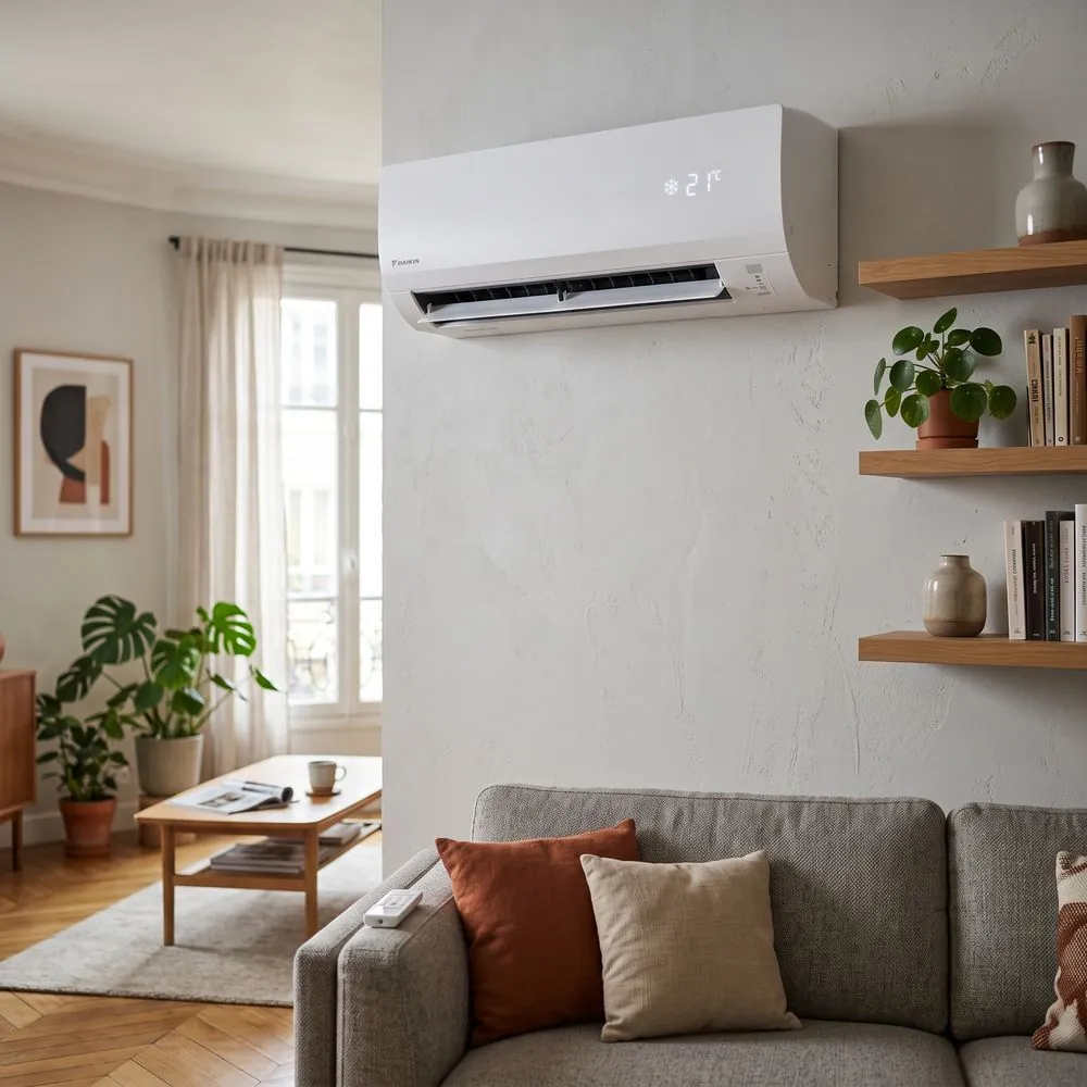 Climatisation murale Daikin installée dans un salon à Sury-le-Comtal