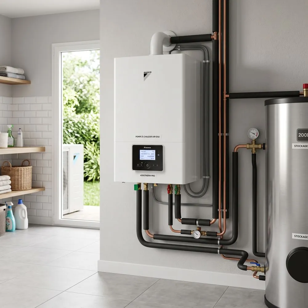 Pompe à chaleur air-eau Daikin en local technique